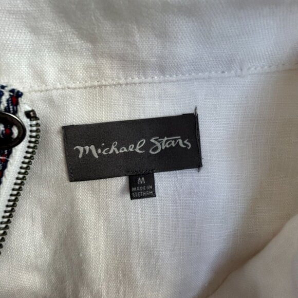 Michael Stars Womens Medium Linen Anorak Jacket Drawstring White Pockets Zip Up - Picture 3 of 9